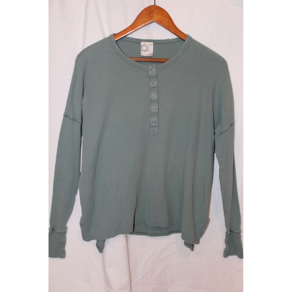 OFFLINE by Aerie Sage Green Waffle Knit Henley‎ Top Small Long Sleeve